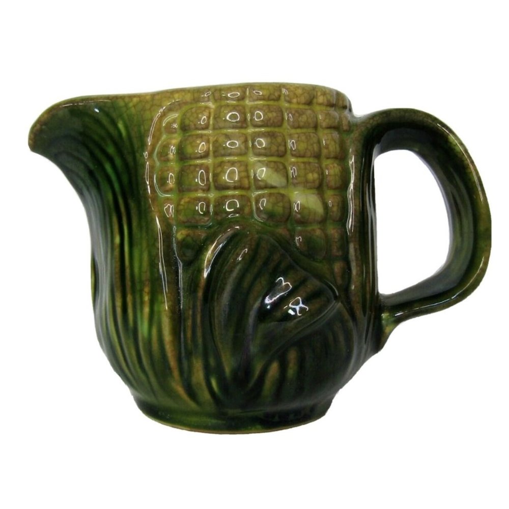Vintage Stanford Majolica Pottery Corn Cob Creamer Pitcher 1950's Country